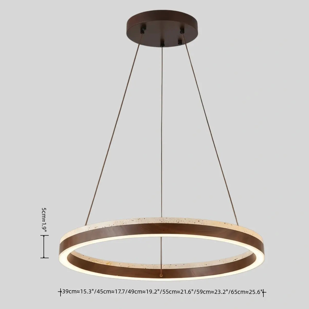 Minimalist Ring Chandelier – Travertine & Wood Walnut Beige