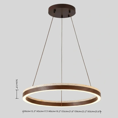 Minimalist Ring Chandelier – Travertine & Wood Walnut Beige