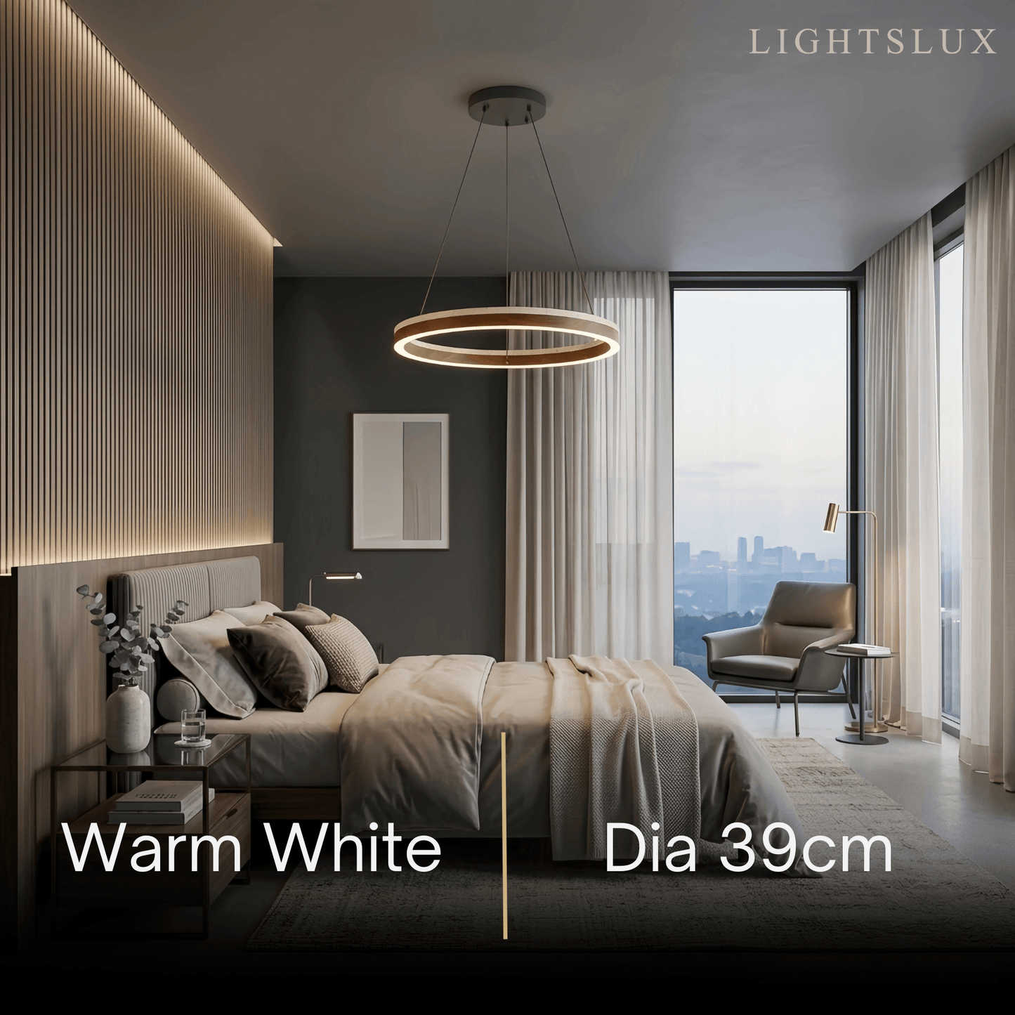 Minimalist Ring Chandelier – Travertine & Wood Walnut Beige