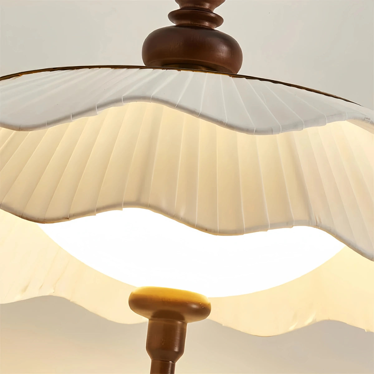 Modern Pleated Fabric Pendant Light– Wood Walnut White