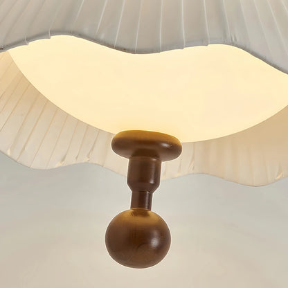 Modern Pleated Fabric Pendant Light– Wood Walnut White