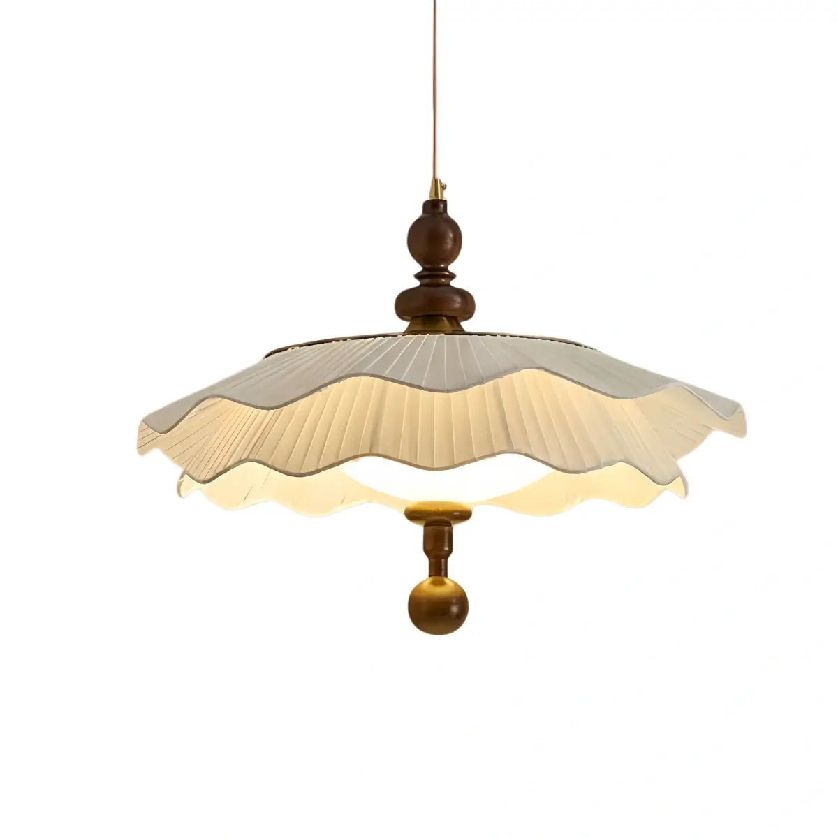 Modern Pleated Fabric Pendant Light– Wood Walnut White