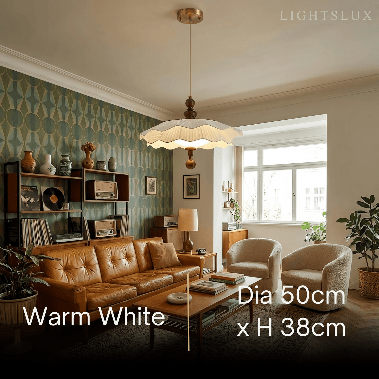 Modern Pleated Fabric Pendant Light– Wood Walnut White