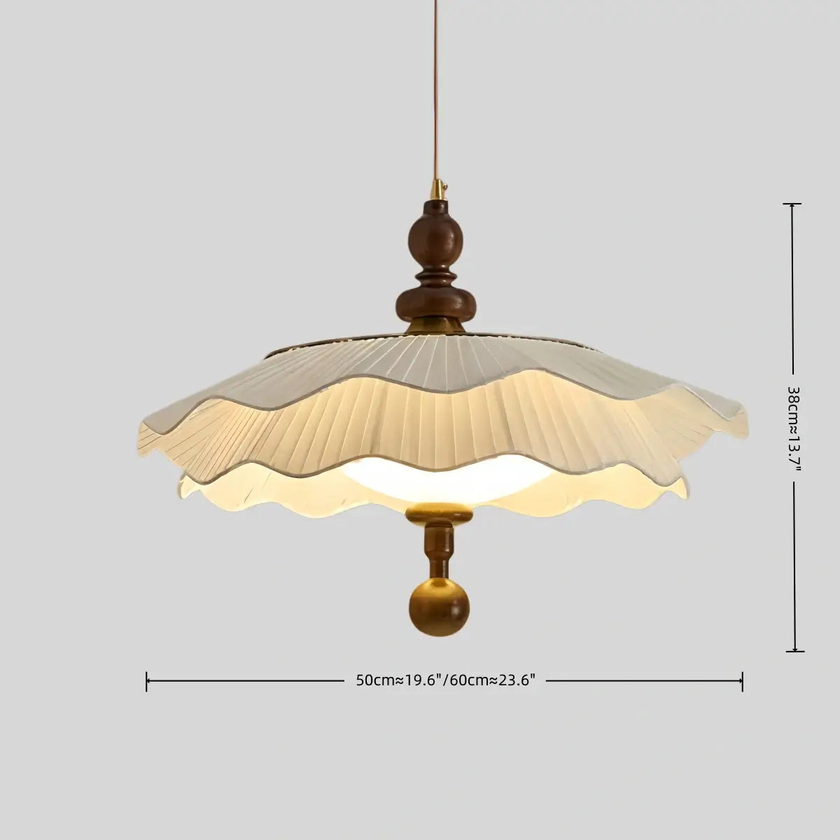 Modern Pleated Fabric Pendant Light– Wood Walnut White