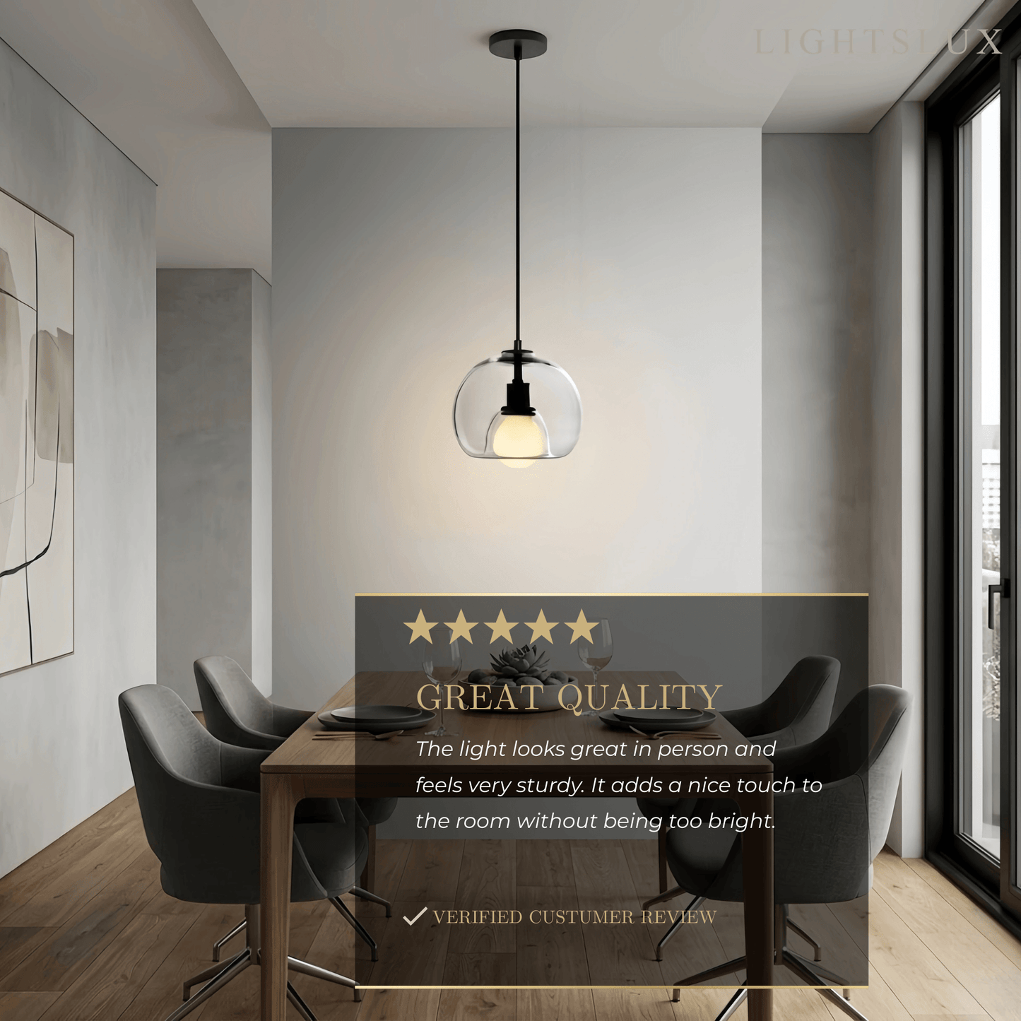  Minimalist Glass Pendant Light – Metal Clear Smoke Cognac