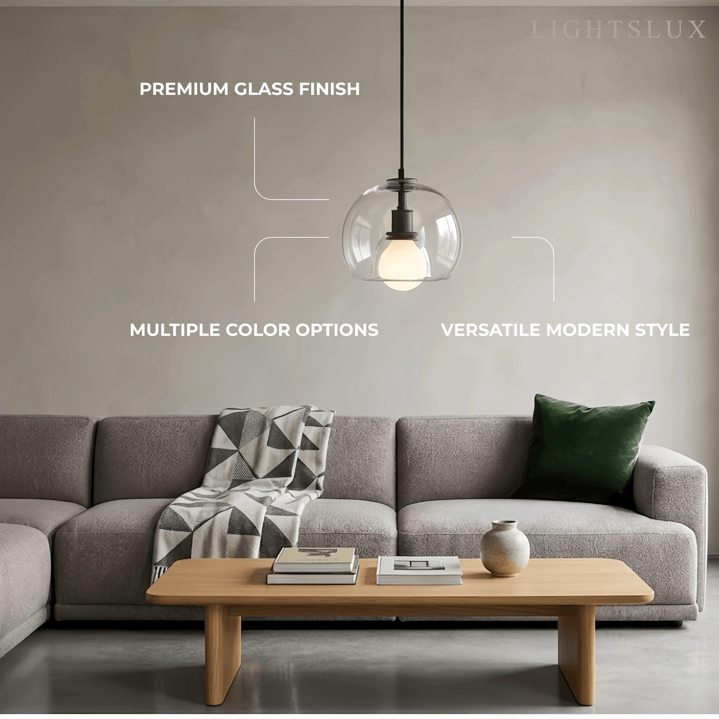 Minimalist Glass Pendant Light – Metal Clear Smoke Cognac