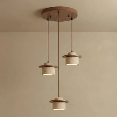  Minimalist Multi-Light Pendant – Travertine & Wood Walnut Beige for Dining Room
