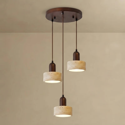 Minimalist Multi-Light Pendant – Travertine & Wood Walnut Beige for Dining Room