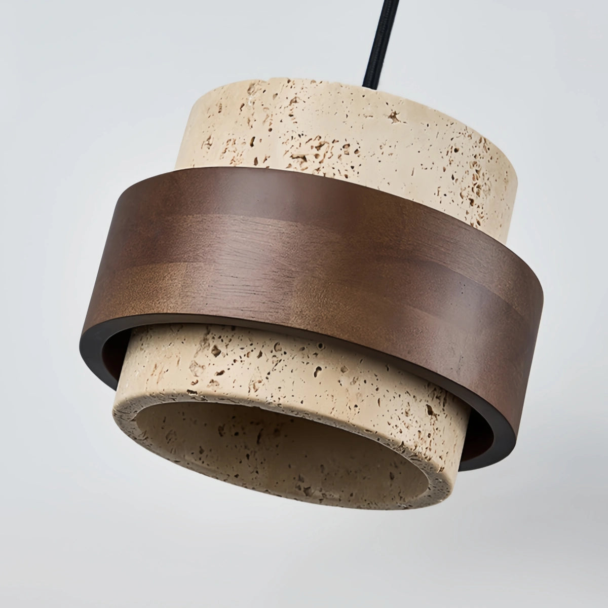 Strata Modern Travertine Pendant Light — Walnut Wood for Dining Room