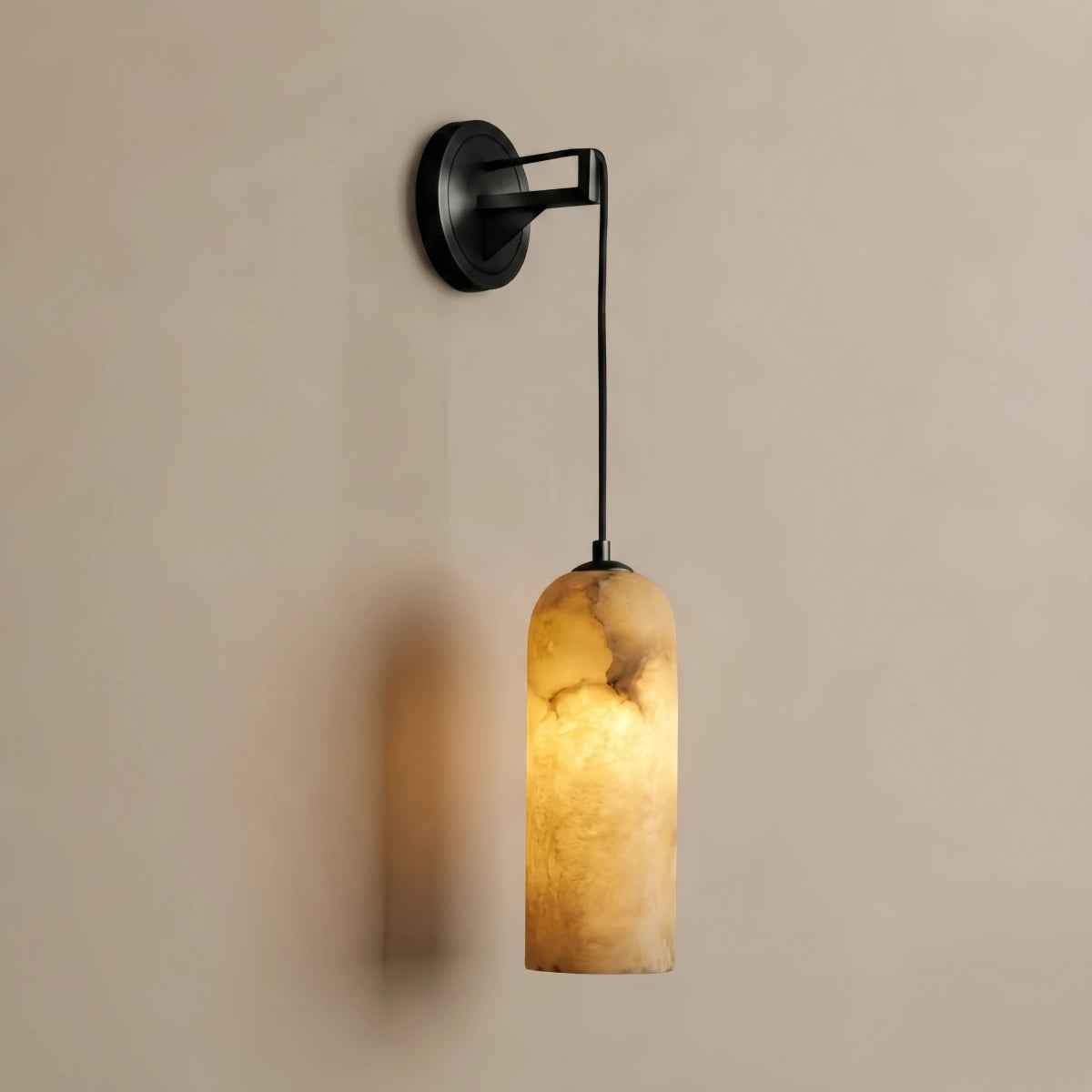 Alba Natural Alabaster Wall Lamp— Brass Body with White Shade for Hallway Living Room Bedroom