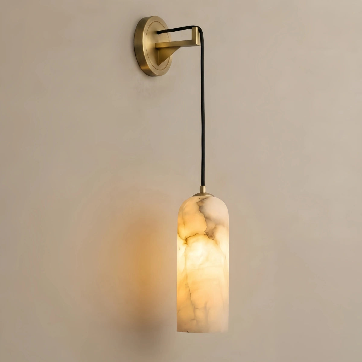 Alba Natural Alabaster Wall Lamp— Brass Body with White Shade for Hallway Living Room Bedroom