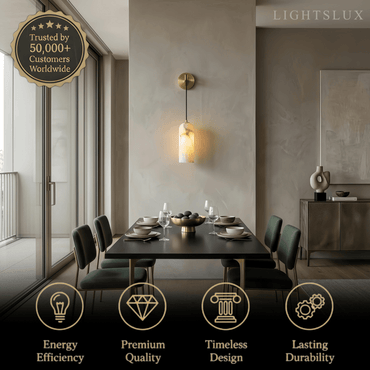 Natural Alabaster Wall Lamp— Brass Body with White Shade