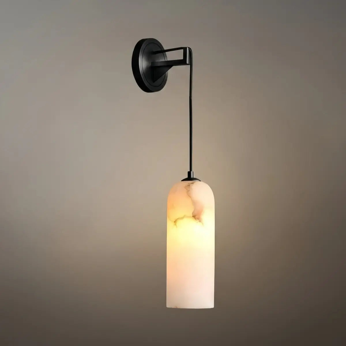 Natural Alabaster Wall Lamp— Brass Body with White Shade