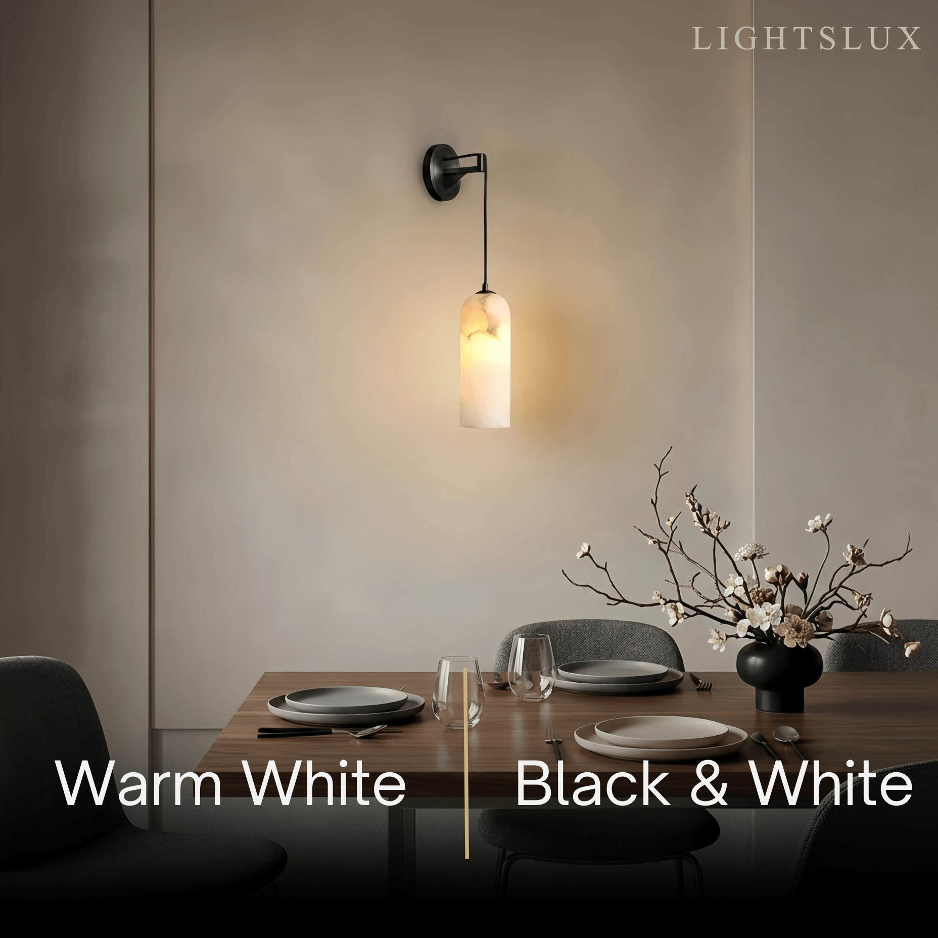 Natural Alabaster Wall Lamp— Brass Body with White Shade