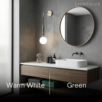 Minimalist Marble Wall Lamp — Glass & Iron with Marble Accent 