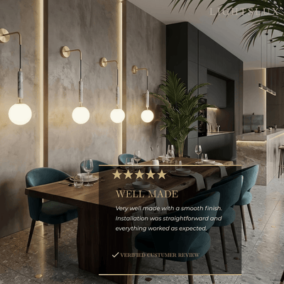 Minimalist Marble Wall Lamp — Glass & Iron with Marble Accent 