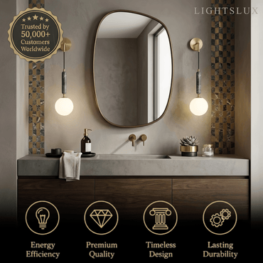 Minimalist Marble Wall Lamp — Glass & Iron with Marble Accent 