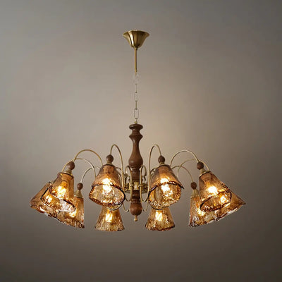 Vintage Multi-Light Ceiling Light — Metal, Glass & Wood with Copper & Walnut