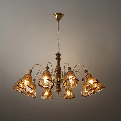 Vintage Multi-Light Ceiling Light — Metal, Glass & Wood with Copper & Walnut
