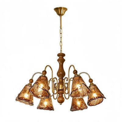 Vintage Multi-Light Ceiling Light — Metal, Glass & Wood with Copper & Walnut