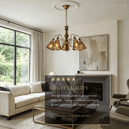 Vintage Multi-Light Ceiling Light — Metal, Glass & Wood with Copper & Walnut
