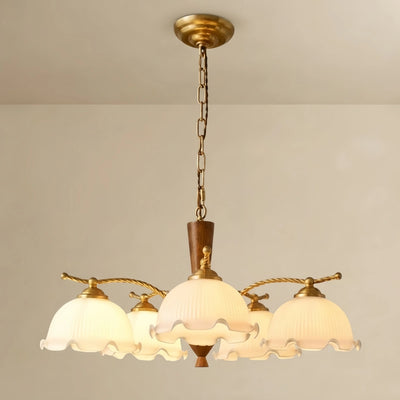 Excelis Vintage Iron Glass Walnut Wood Chandelier -- Copper or Walnut 