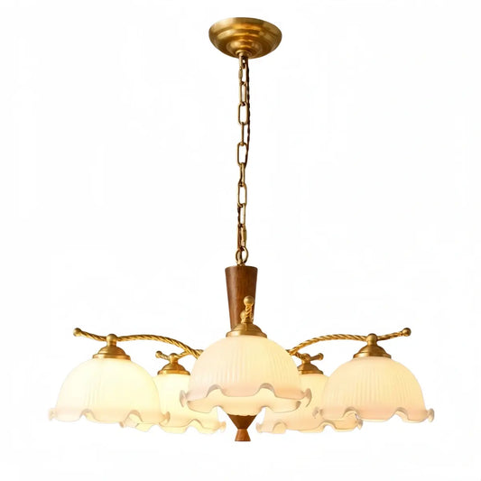 Excelis Iron Glass Walnut Wood Chandelier