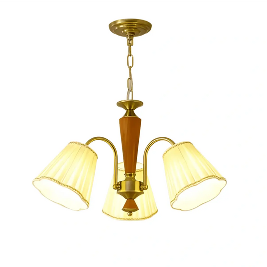 Modern Ceiling Lingt — Metal, Fabric & Walnut Wood with Gold & Walnut