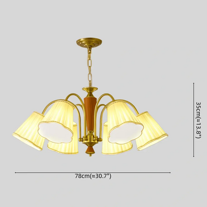 Modern Ceiling Lingt — Metal, Fabric & Walnut Wood with Gold & Walnut