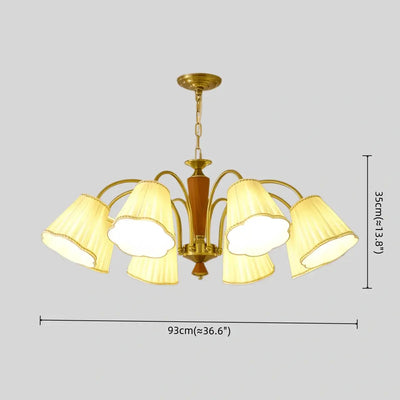 Modern Ceiling Lingt — Metal, Fabric & Walnut Wood with Gold & Walnut