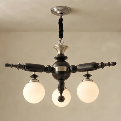  Multi-Head Chandelier -- Wood & Glass with Metal Frame for Kitchen/Dining Room