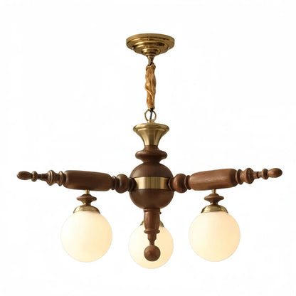 Modern Multi-Head Chandelier -- Wood & Glass with Metal Frame