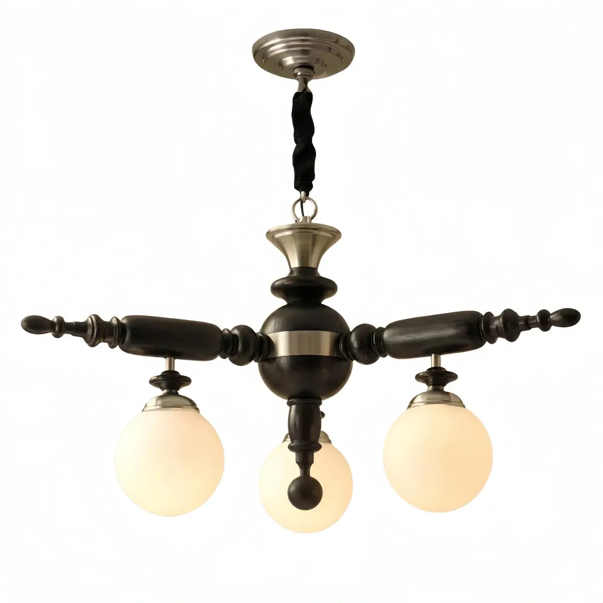 Modern Multi-Head Chandelier -- Wood & Glass with Metal Frame