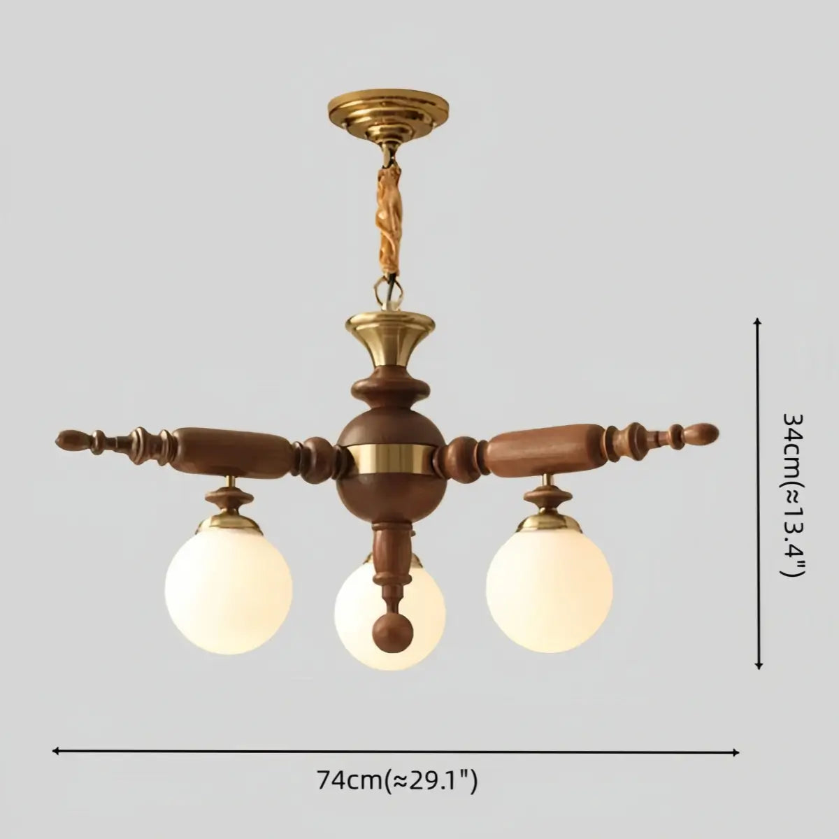 Modern Multi-Head Chandelier -- Wood & Glass with Metal Frame