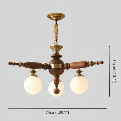 Modern Multi-Head Chandelier -- Wood & Glass with Metal Frame