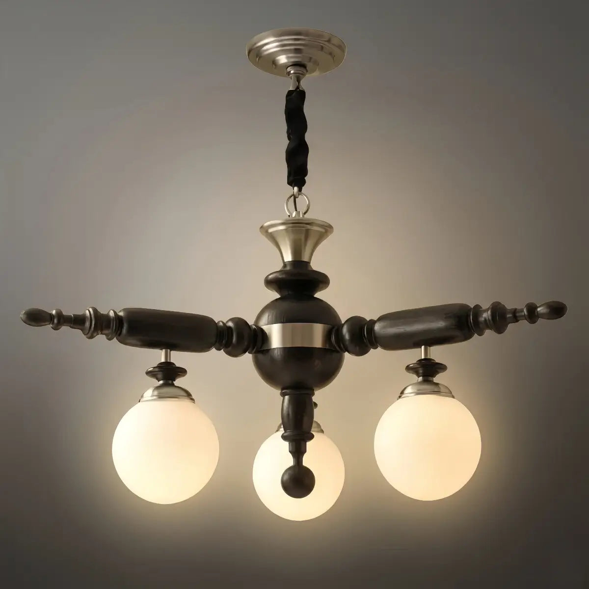 Modern Multi-Head Chandelier -- Wood & Glass with Metal Frame