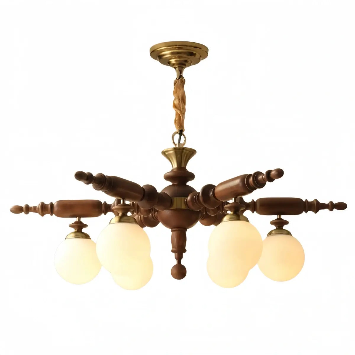 Modern Multi-Head Chandelier -- Wood & Glass with Metal Frame