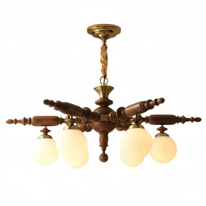 Modern Multi-Head Chandelier -- Wood & Glass with Metal Frame