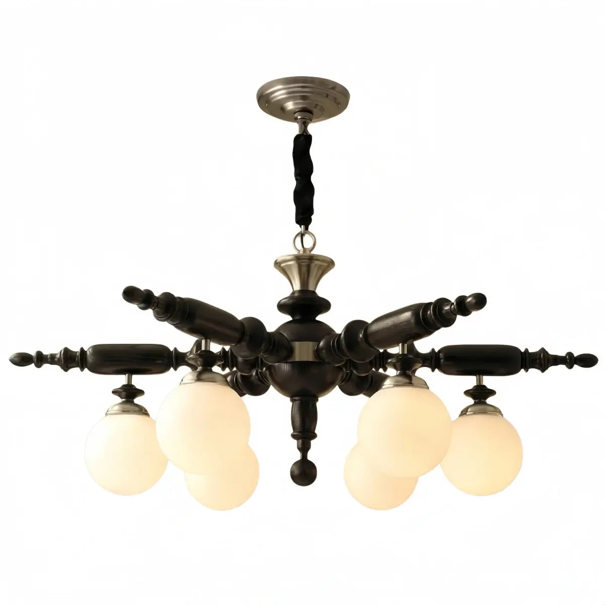 Modern Multi-Head Chandelier -- Wood & Glass with Metal Frame
