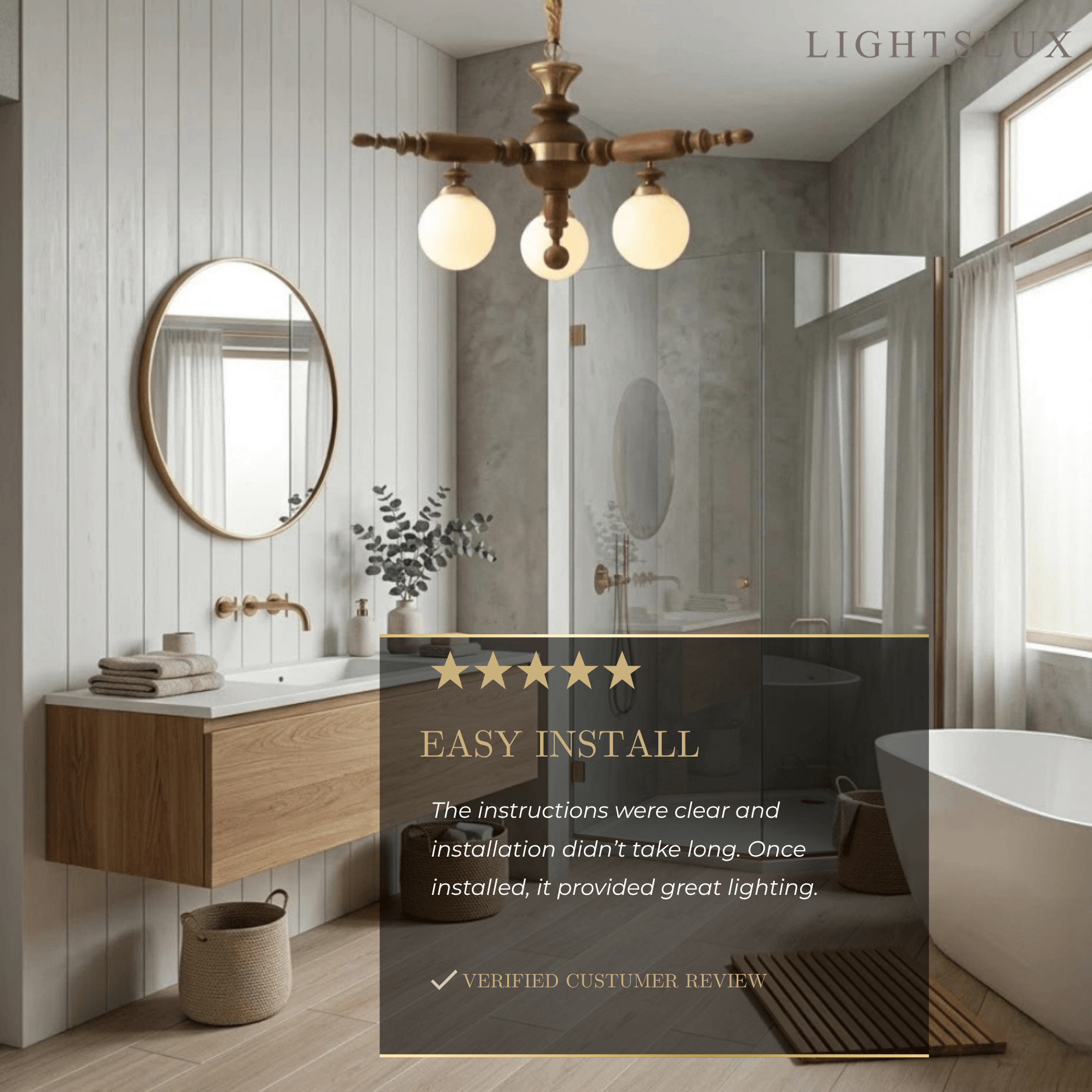 Modern Multi-Head Chandelier -- Wood & Glass with Metal Frame