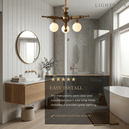 Modern Multi-Head Chandelier -- Wood & Glass with Metal Frame