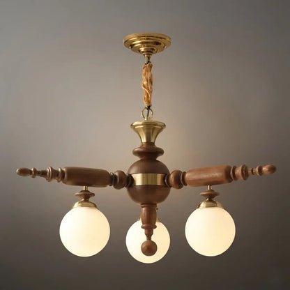 Modern Multi-Head Chandelier -- Wood & Glass with Metal Frame