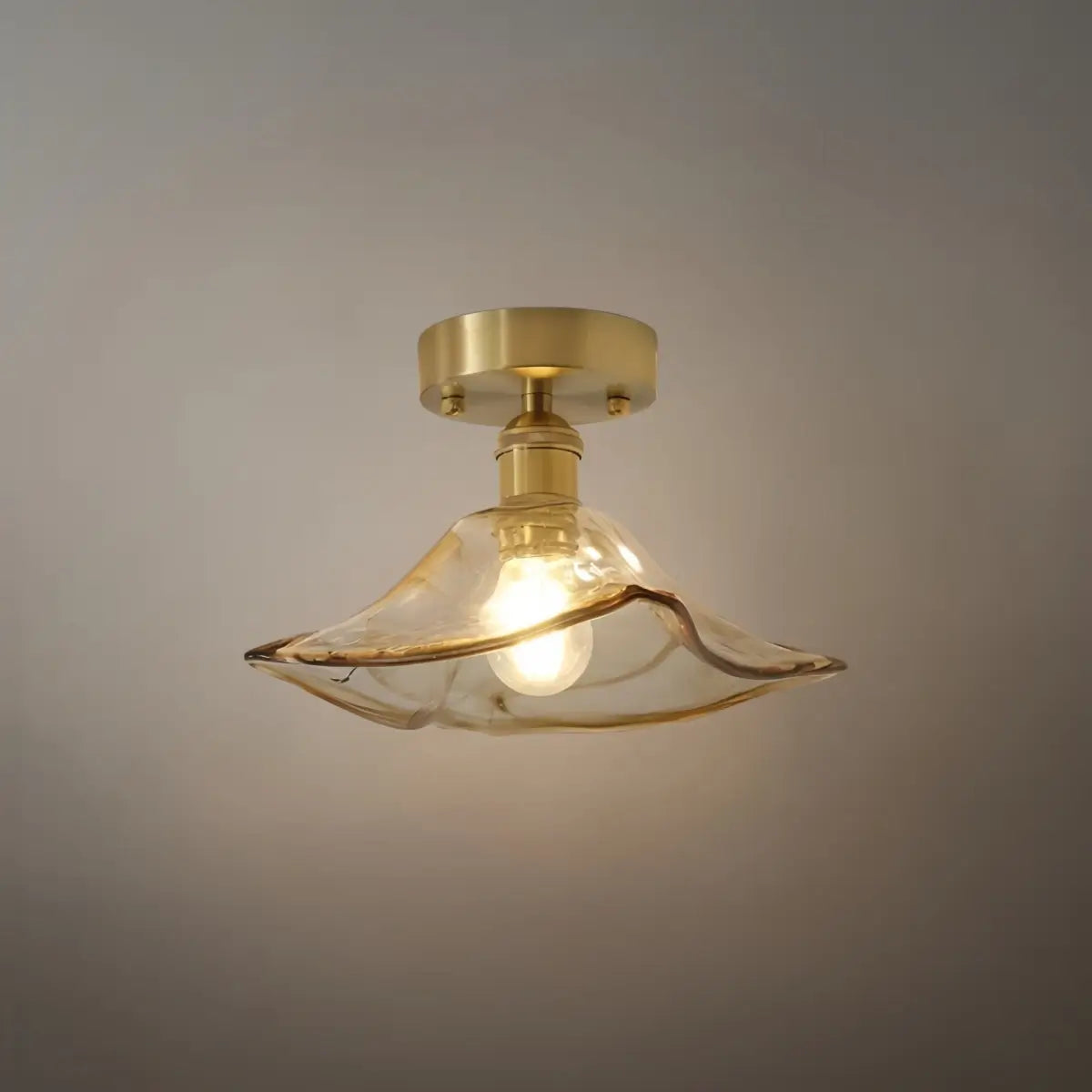 Vintage-Inspired Ceiling Light -- Brass & Amber Glass