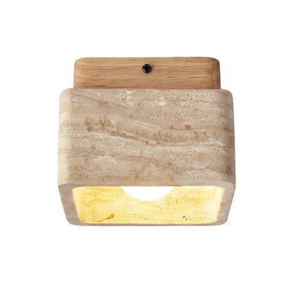 Natural Ceiling Light -- Yellow Travertine & Wood
