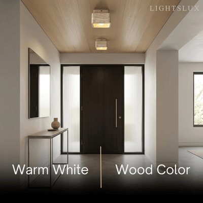 Natural Ceiling Light -- Yellow Travertine & Wood