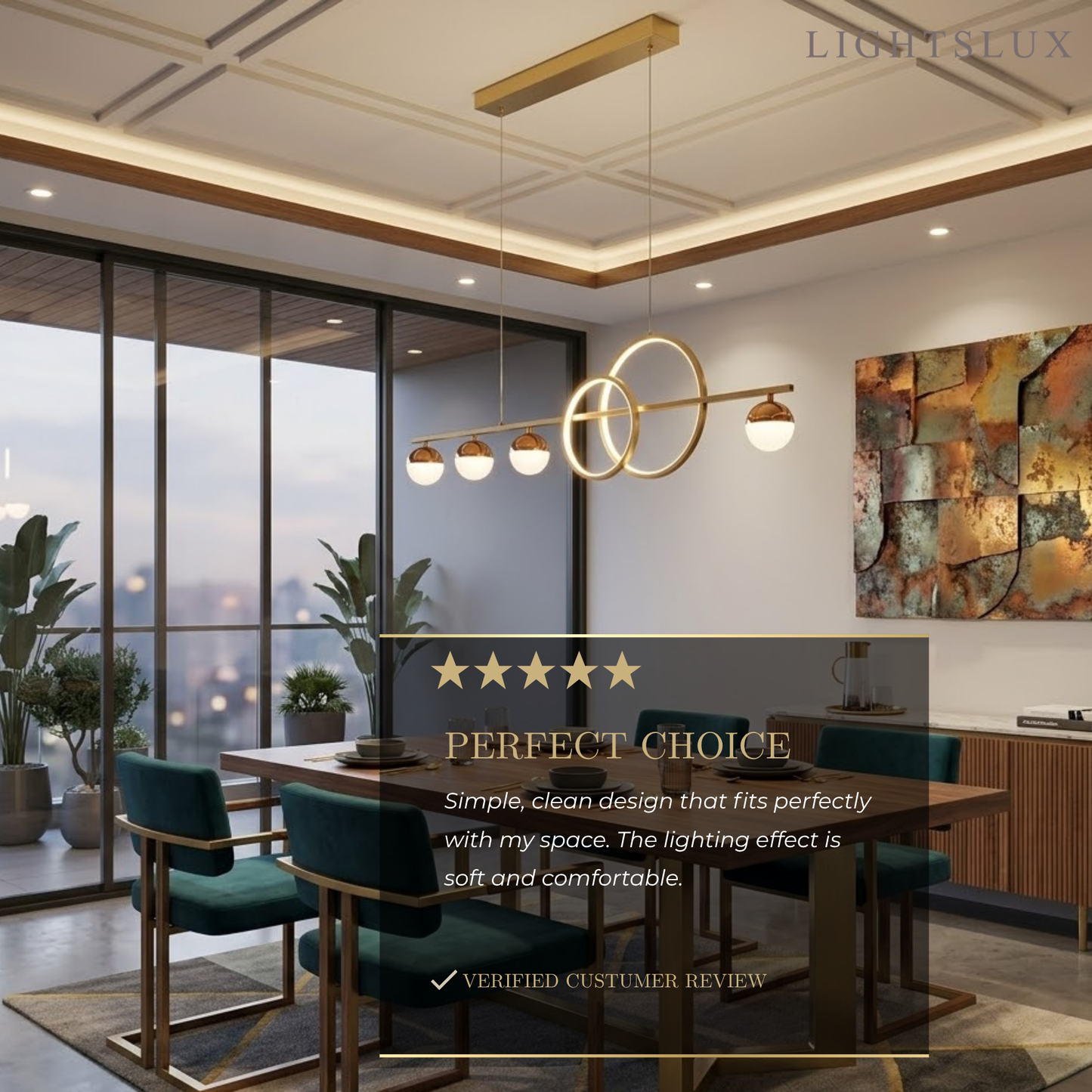 Excelis Minimalist Pendant Light — Metal & Acrylic Gold for Dining Room