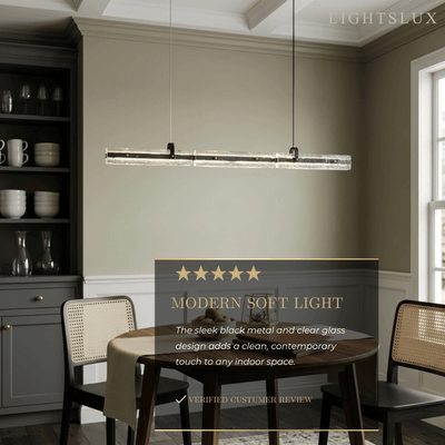 Modern Linear Pendant Light — Metal & Glass for Dining Room Kitchen Island Conference Room Living Room