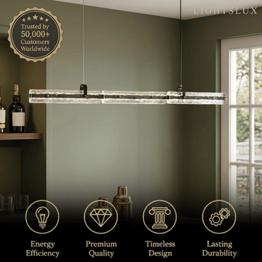 Modern Linear Pendant Light — Metal & Glass for Dining Room Kitchen Island Conference Room Living Room