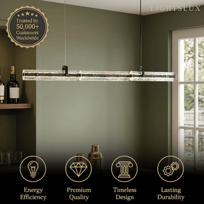 Modern Linear Pendant Light — Metal & Glass for Dining Room Kitchen Island Conference Room Living Room