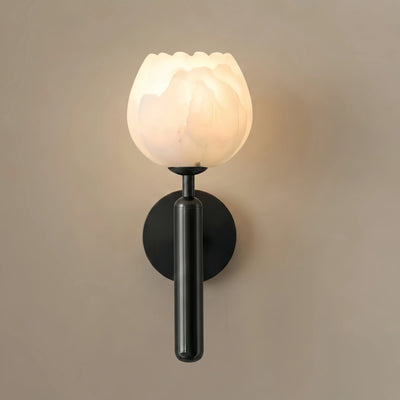 Alba  Modern Wall Lamp -- Brass & Alabaster Flowers for Bedroom